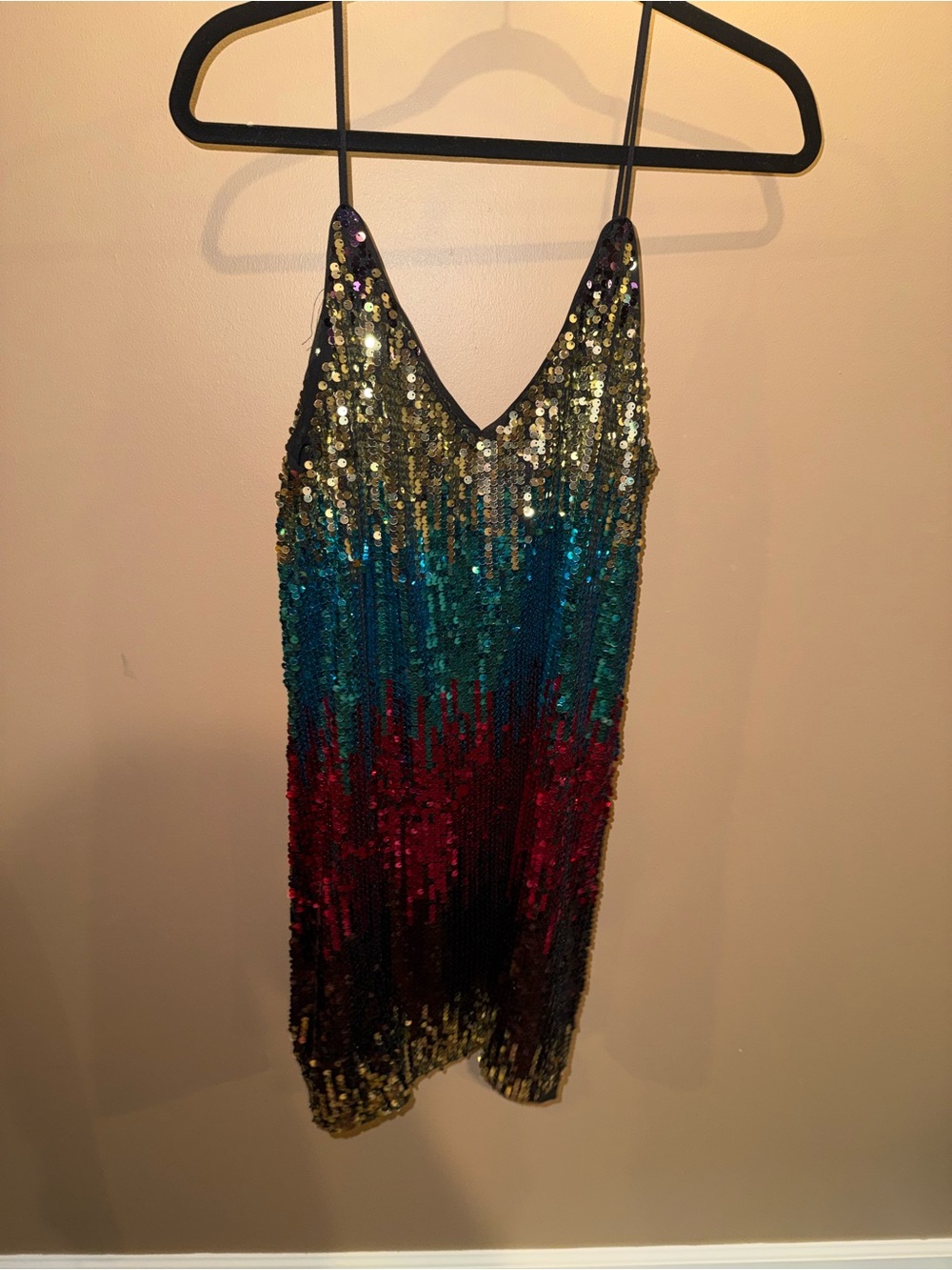 Multicolor Sequin Slip Mini Dress in Gold, Blue & Pink